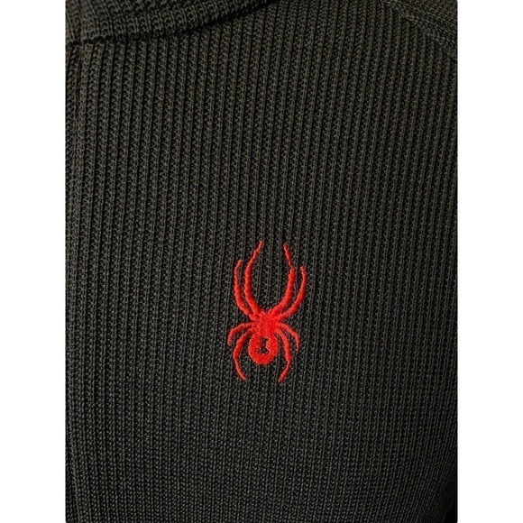 Spyder Men's 1/4 Zip Pullover, Heavyweight Black and Orange Waffle Knit Large - Picture 3 of 10